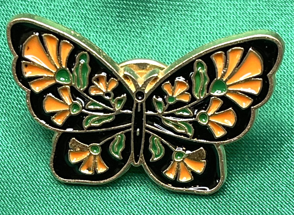 NWOT Black Orange Green Butterfly Brooch Lapel Pin Enamel Metal Cute Gift